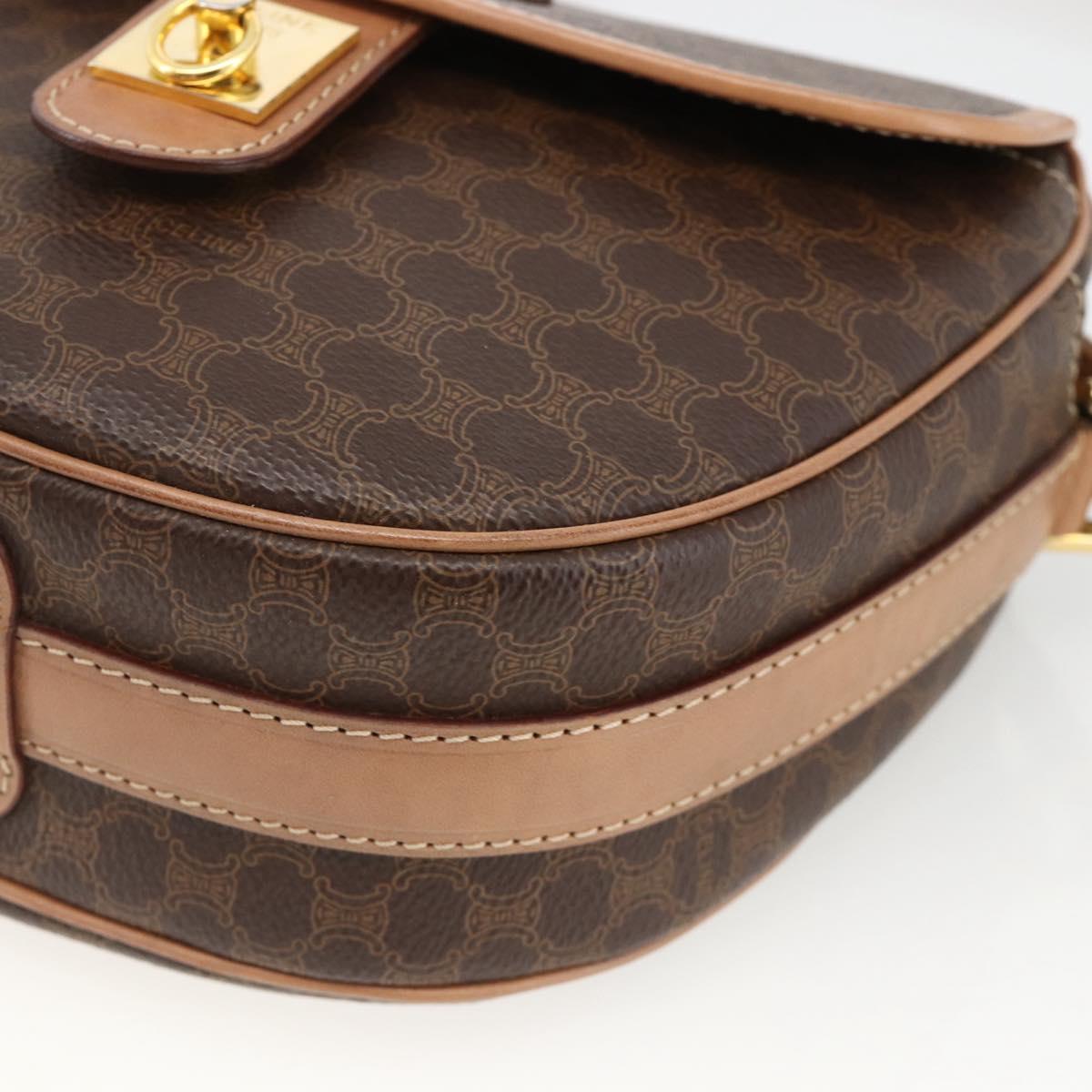 CELINE Macadam Canvas Shoulder Bag PVC Leather Brown Gold Auth ka3495A