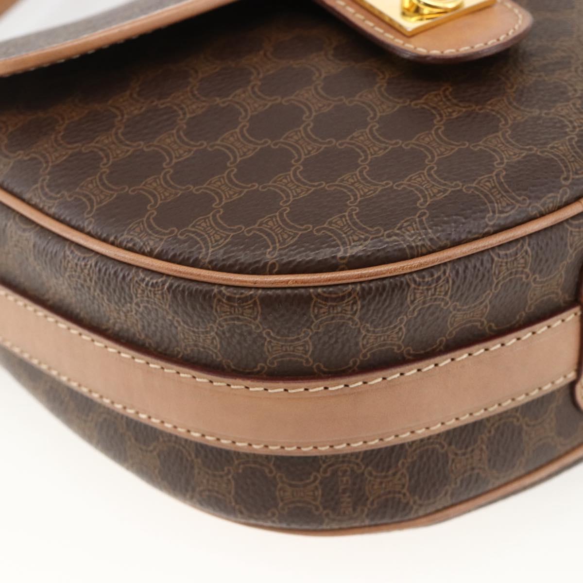 CELINE Macadam Canvas Shoulder Bag PVC Leather Brown Gold Auth ka3495A