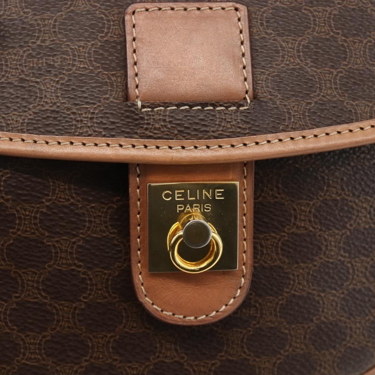 CELINE Macadam Canvas Shoulder Bag PVC Leather Brown Gold Auth ka3495A