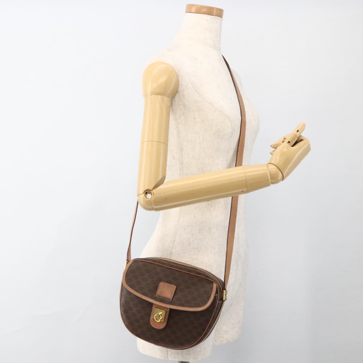 CELINE Macadam Canvas Shoulder Bag PVC Leather Brown Gold Auth ka3495A