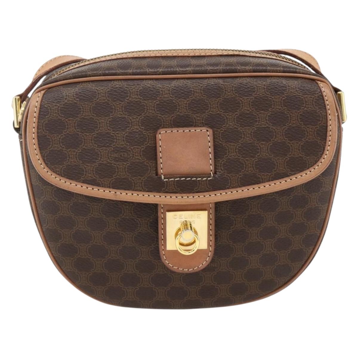 CELINE Macadam Canvas Shoulder Bag PVC Leather Brown Gold Auth ka3495A