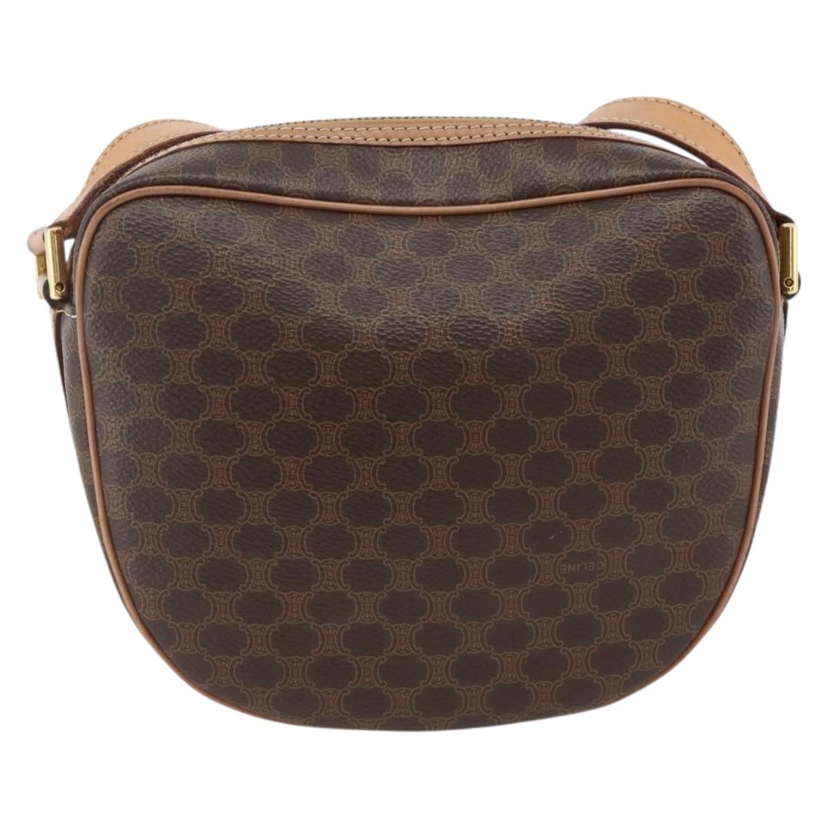 CELINE Macadam Canvas Shoulder Bag PVC Leather Brown Gold Auth ka3495A