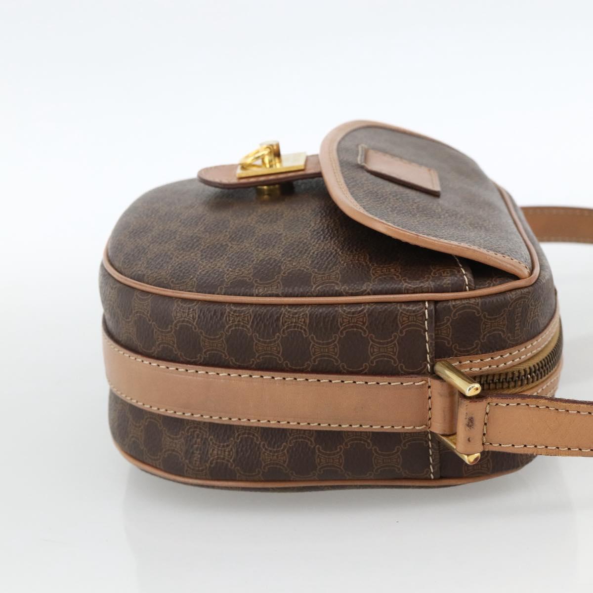 CELINE Macadam Canvas Shoulder Bag PVC Leather Brown Gold Auth ka3495A