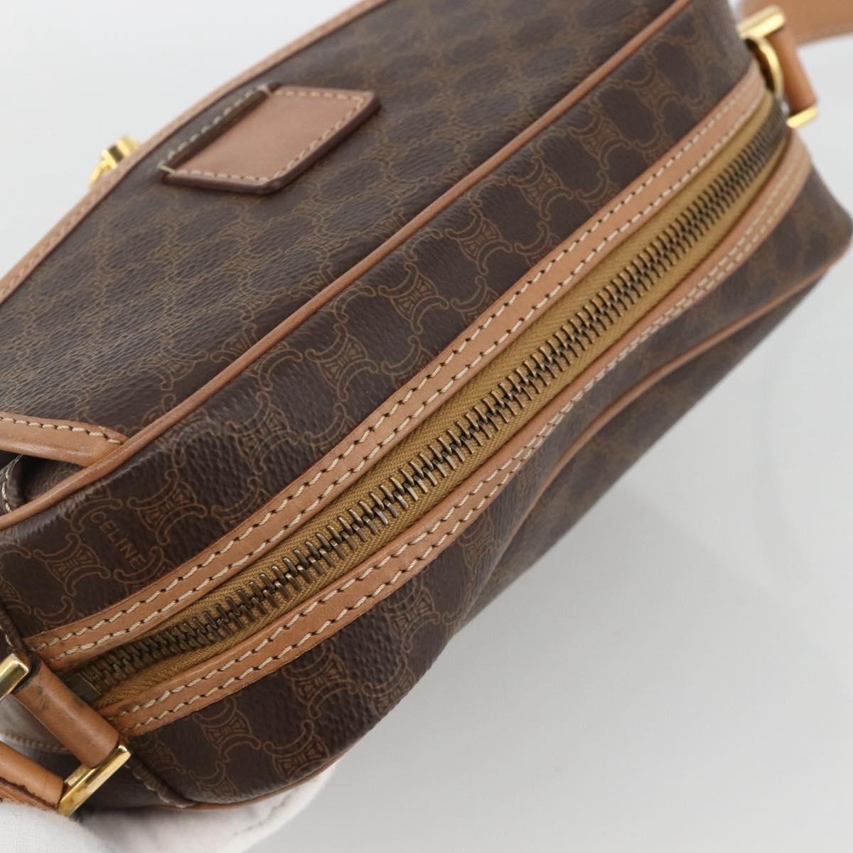 CELINE Macadam Canvas Shoulder Bag PVC Leather Brown Gold Auth ka3495A