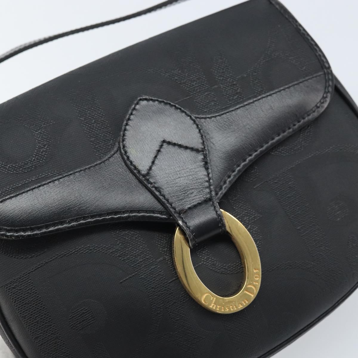 Christian Dior Trotter Canvas Shoulder Bag PVC Black Gold Auth ka3498A