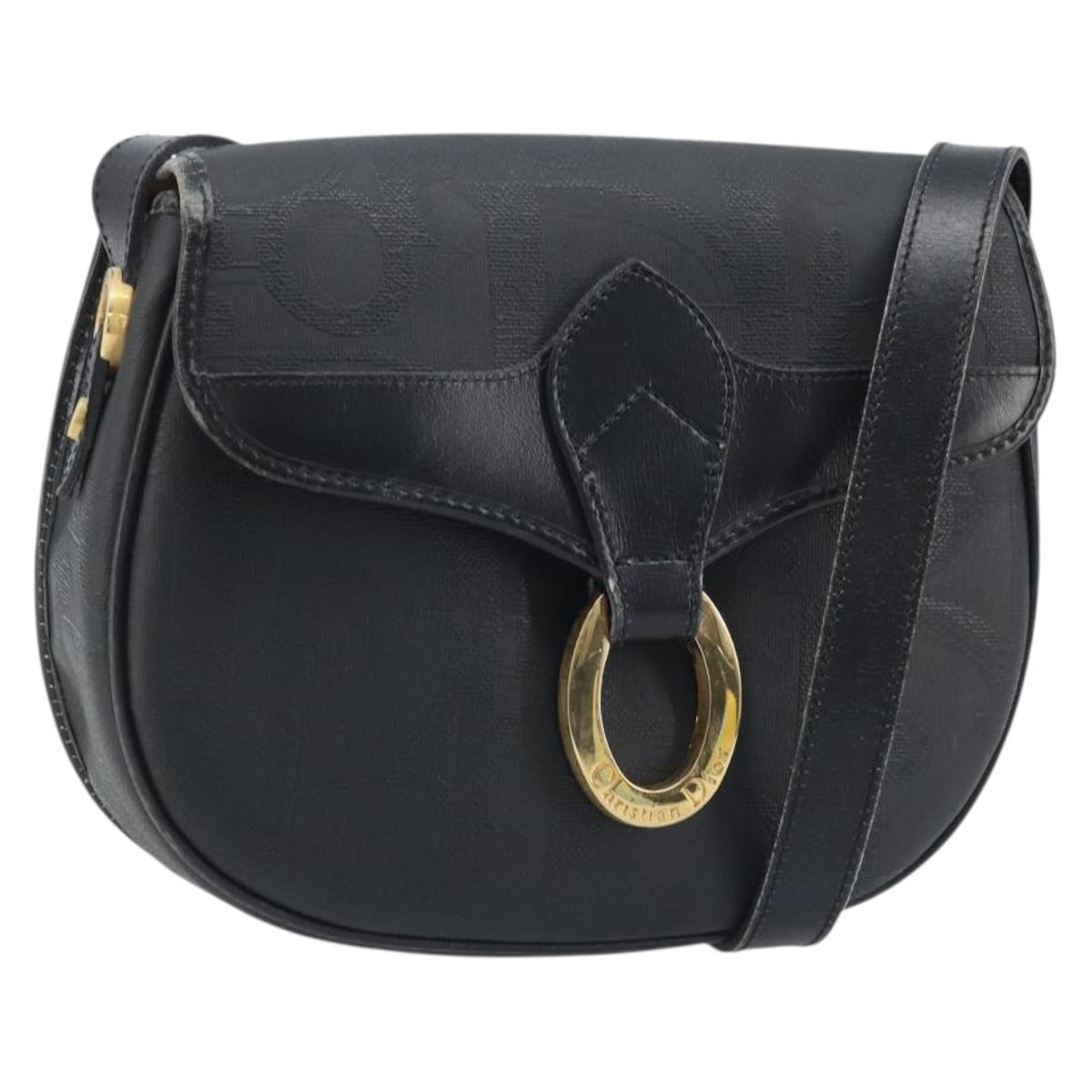 Christian Dior Trotter Canvas Shoulder Bag PVC Black Gold Auth ka3498A