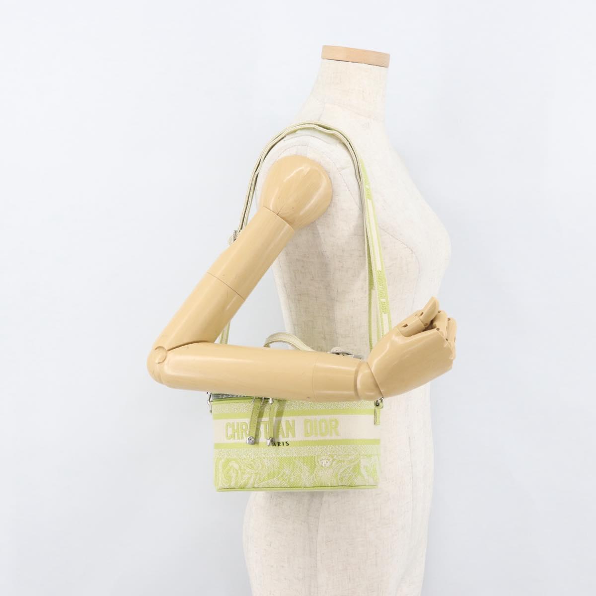 Christian Dior Toile d'Eau Vanity Bag Jacquard 2way Green Silver Auth ka3505M