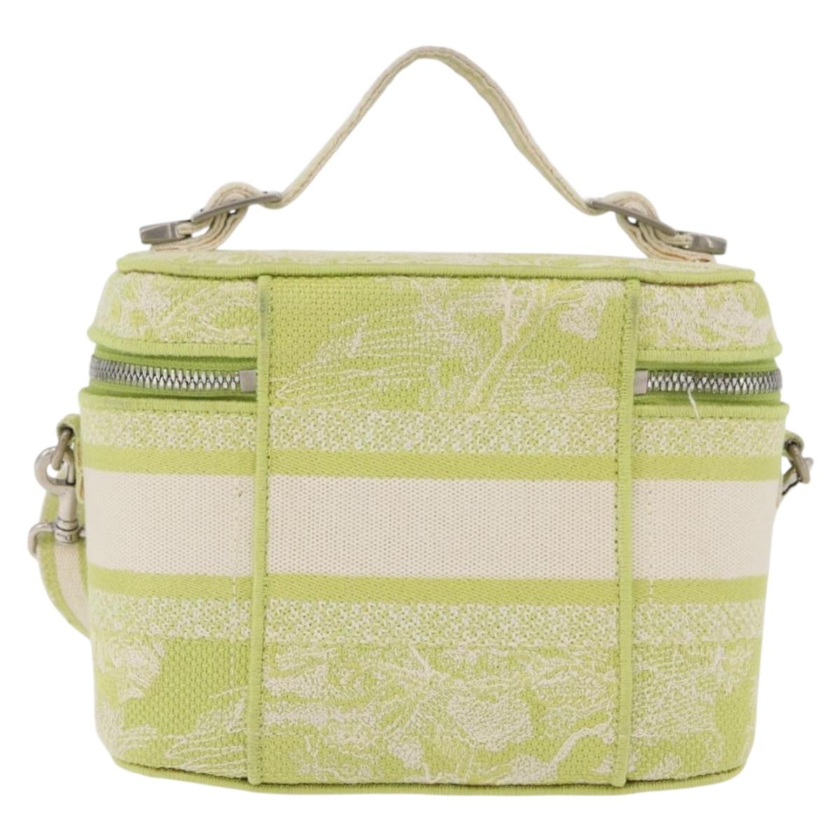 Christian Dior Toile d'Eau Vanity Bag Jacquard 2way Green Silver Auth ka3505M
