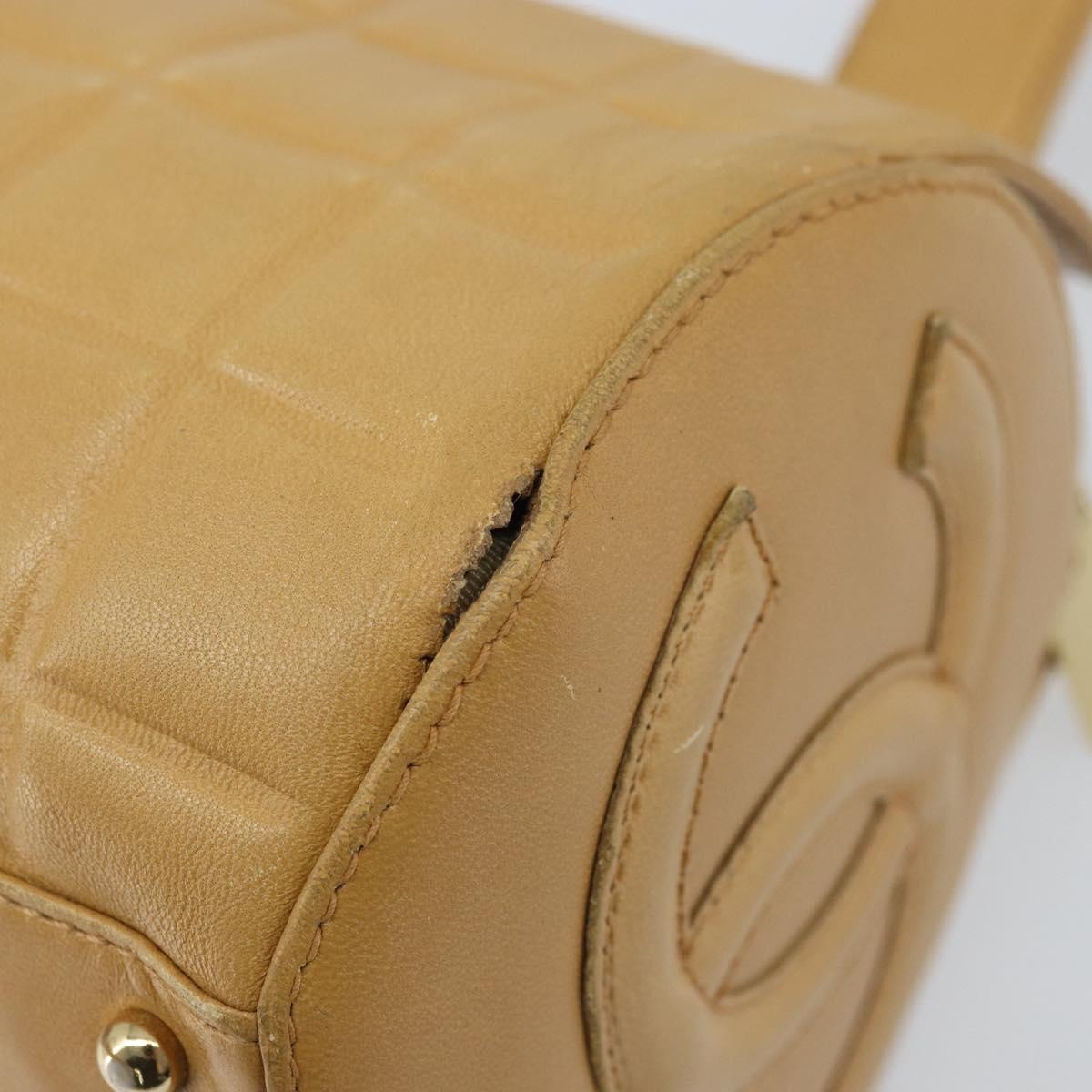 CHANEL Choco Bar Hand Bag Lamb Skin Beige Gold CC Auth ka3506