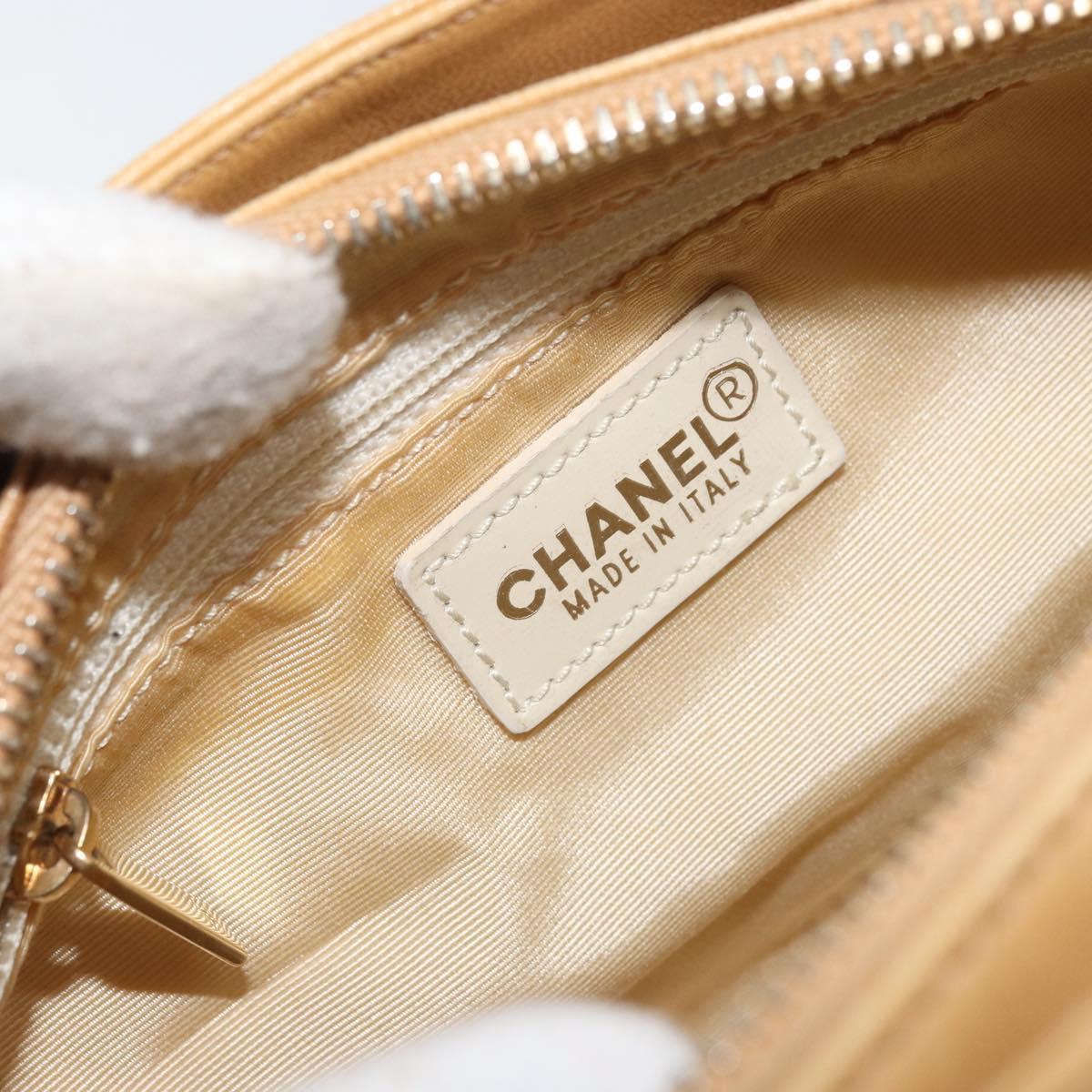 CHANEL Choco Bar Hand Bag Lamb Skin Beige Gold CC Auth ka3506