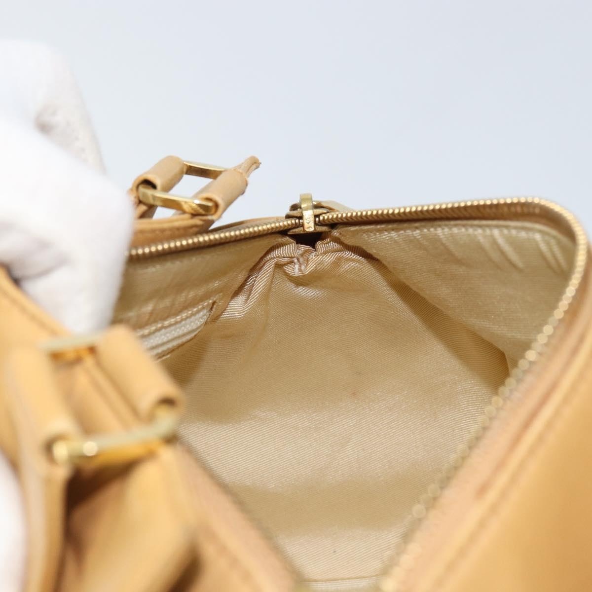 CHANEL Choco Bar Hand Bag Lamb Skin Beige Gold CC Auth ka3506