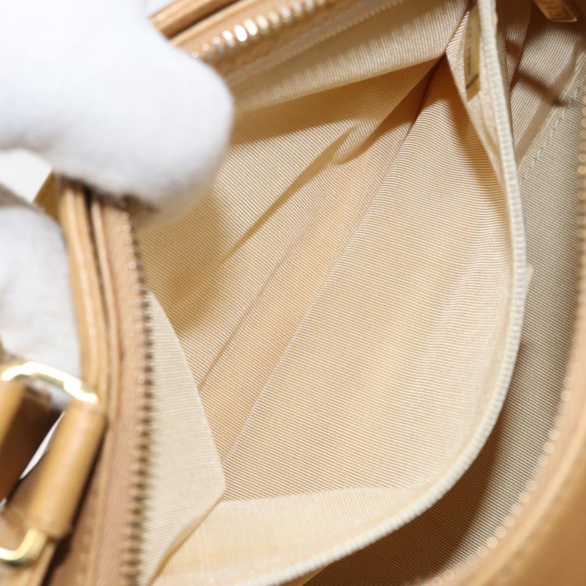 CHANEL Choco Bar Hand Bag Lamb Skin Beige Gold CC Auth ka3506