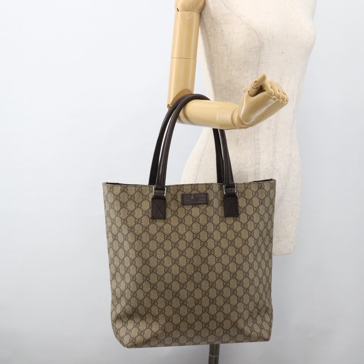 GUCCI GG Supreme Hand Bag PVC Beige Silver 131220 Auth ka3507