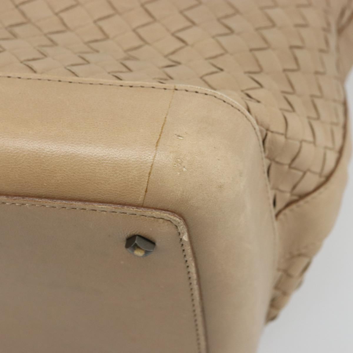 BOTTEGA VENETA INTRECCIATO Shoulder Bag Leather Beige Auth ka3508A