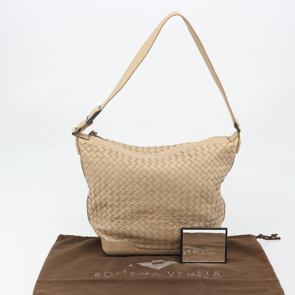 BOTTEGA VENETA INTRECCIATO Shoulder Bag Leather Beige Auth ka3508A