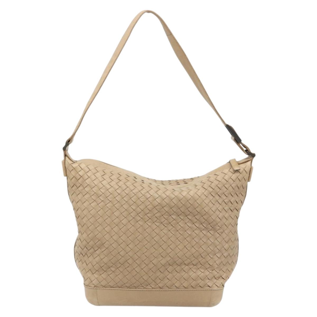 BOTTEGA VENETA INTRECCIATO Shoulder Bag Leather Beige Auth ka3508A