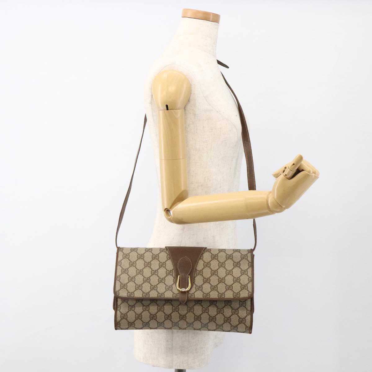 GUCCI GG Supreme Shoulder Bag PVC Beige Gold Auth ka3509
