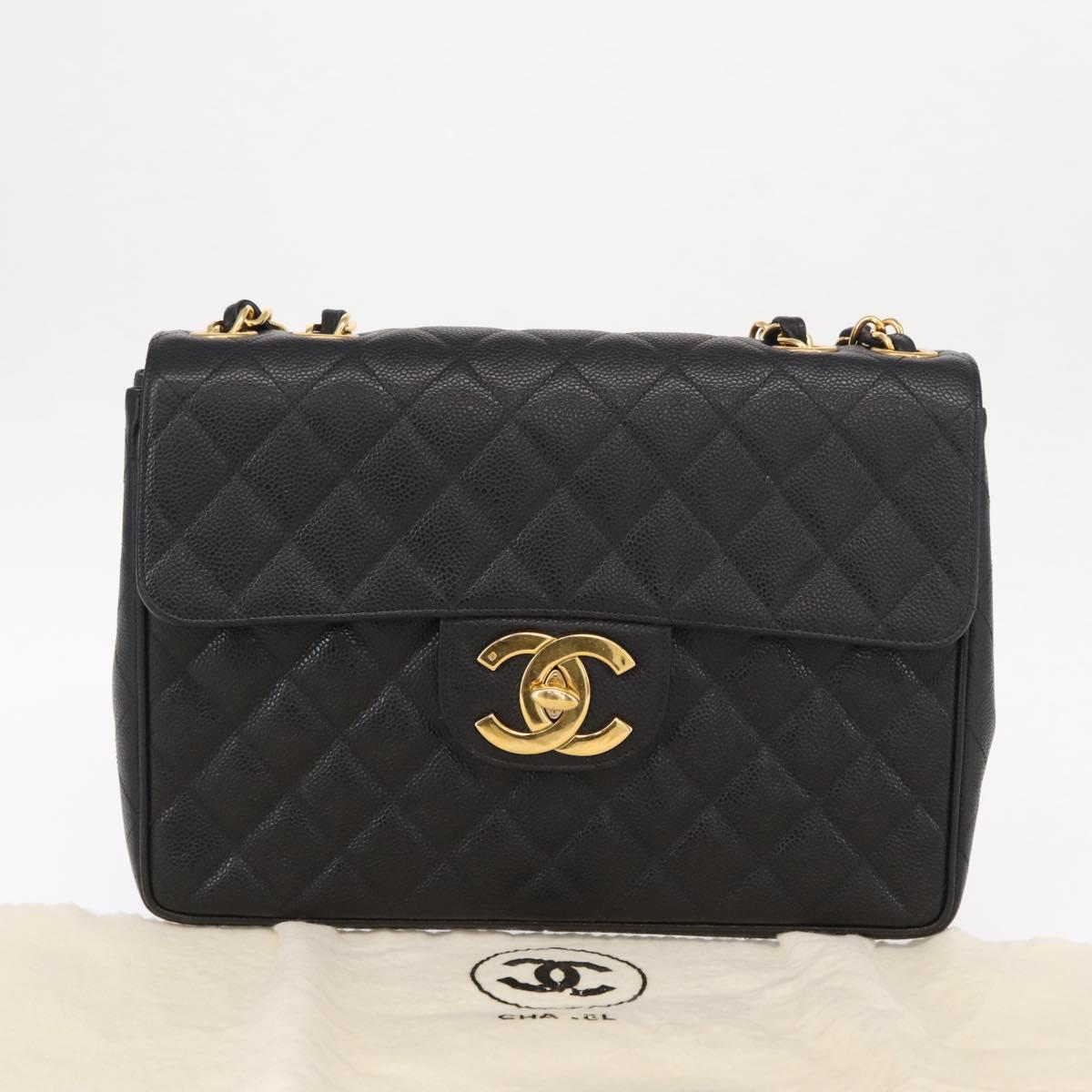 CHANEL Matelasse 30 Chain Shoulder Bag Caviar Skin Black Gold CC Auth ka350A