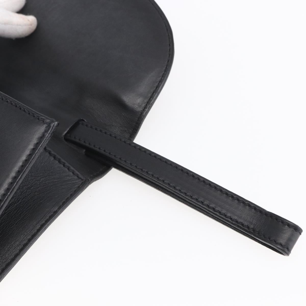 GUCCI Clutch Bag Leather Black Gold Auth ka351