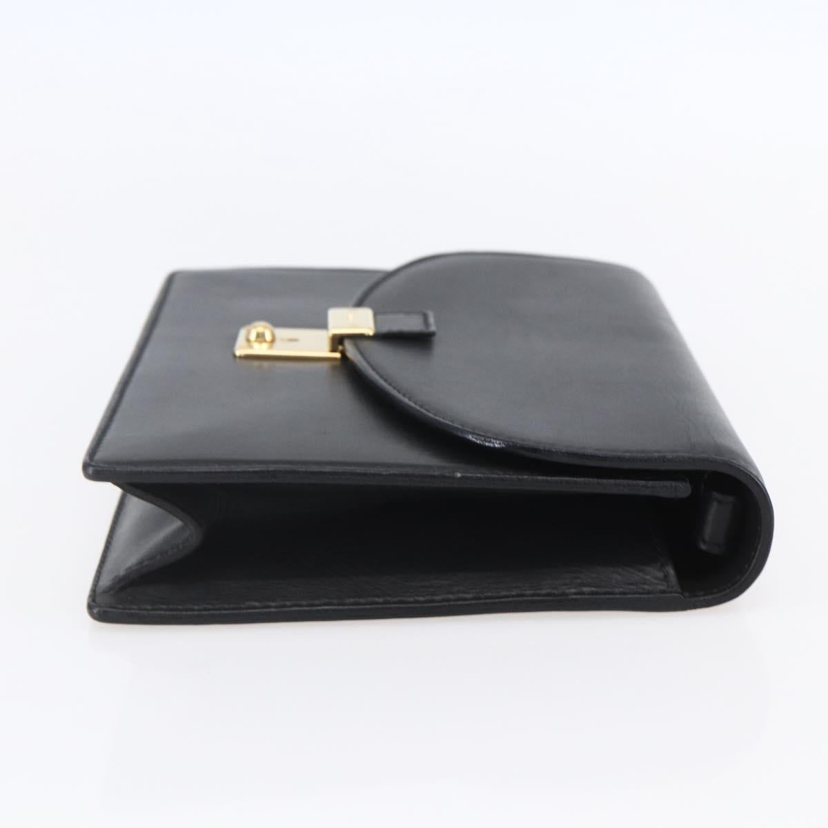 GUCCI Clutch Bag Leather Black Gold Auth ka351