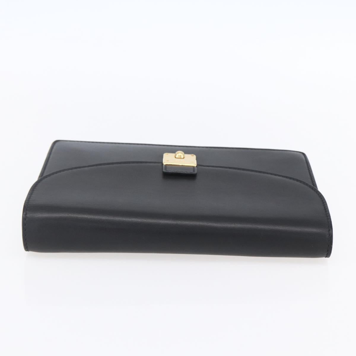 GUCCI Clutch Bag Leather Black Gold Auth ka351