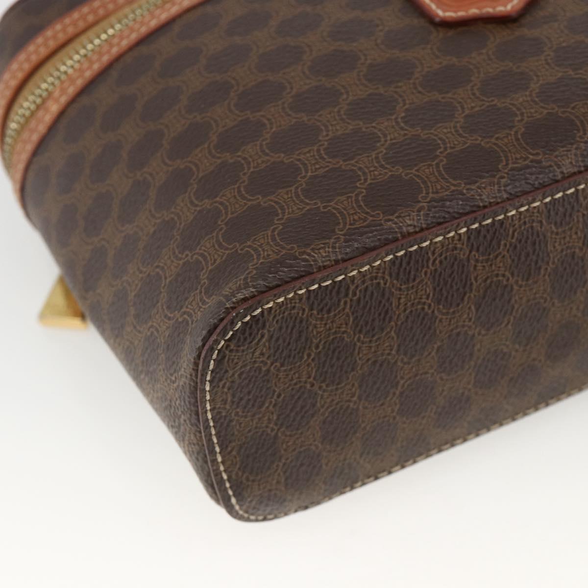 CELINE Macadam Canvas Vanity Hand Bag PVC Leather Brown Gold Auth ka3516