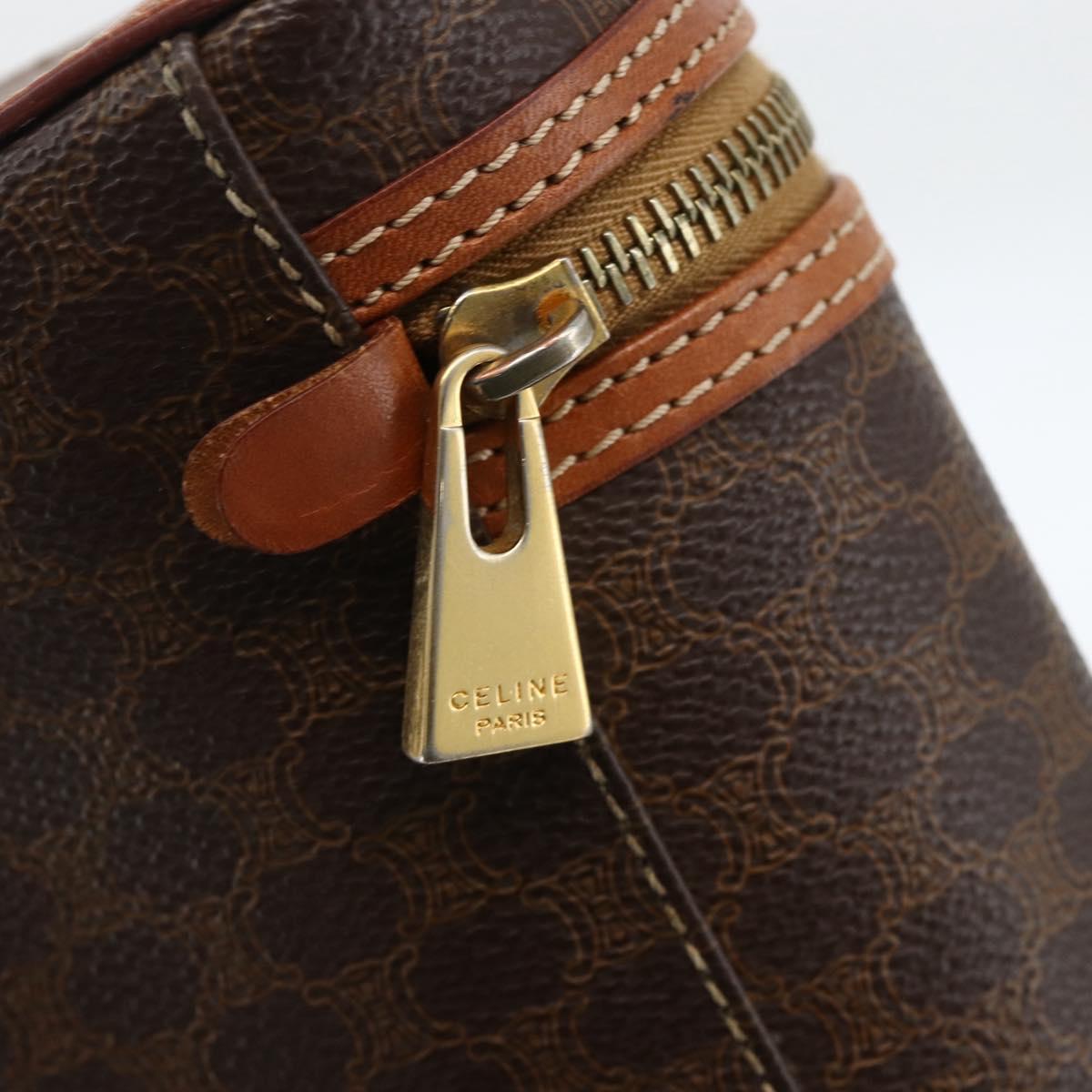 CELINE Macadam Canvas Vanity Hand Bag PVC Leather Brown Gold Auth ka3516