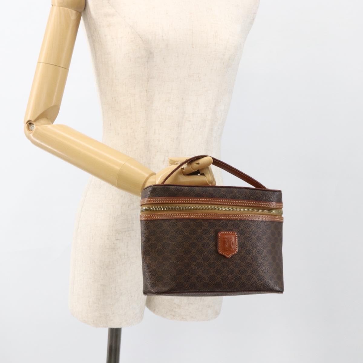CELINE Macadam Canvas Vanity Hand Bag PVC Leather Brown Gold Auth ka3516