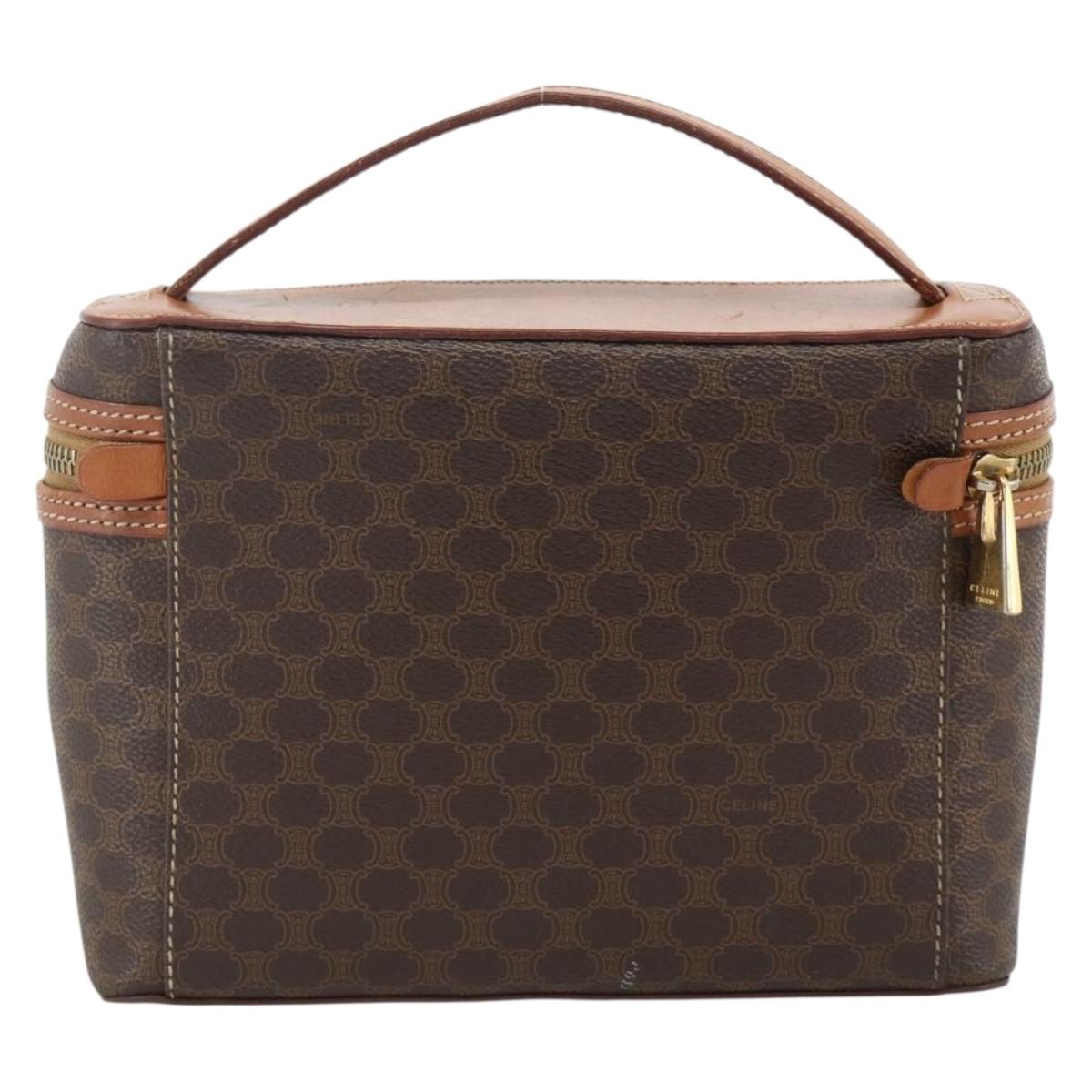CELINE Macadam Canvas Vanity Hand Bag PVC Leather Brown Gold Auth ka3516
