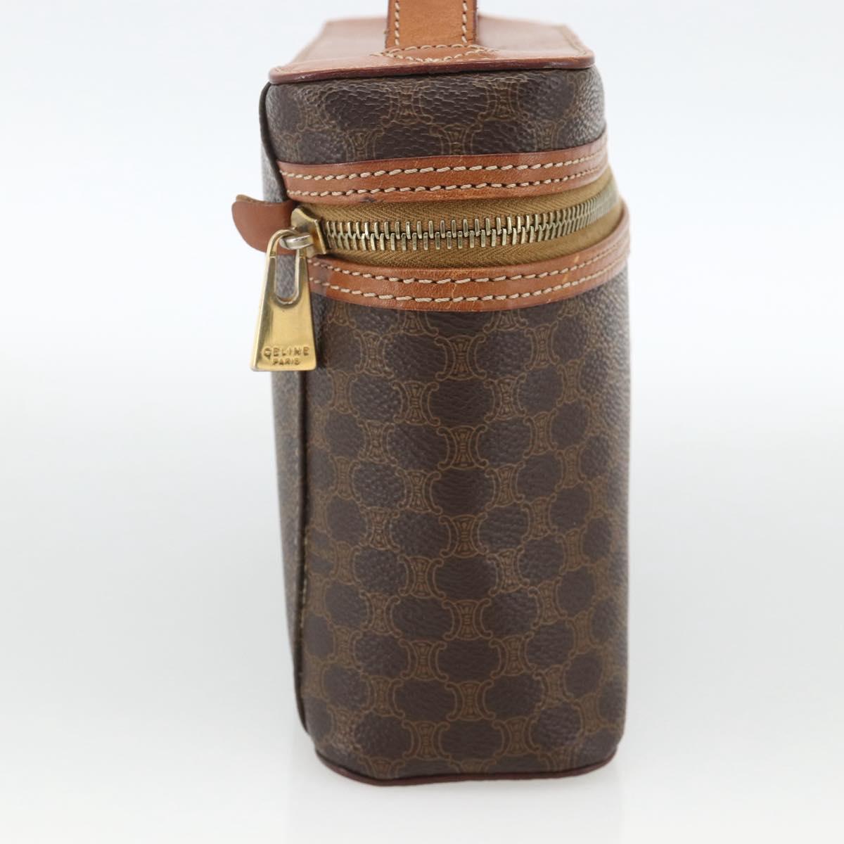 CELINE Macadam Canvas Vanity Hand Bag PVC Leather Brown Gold Auth ka3516