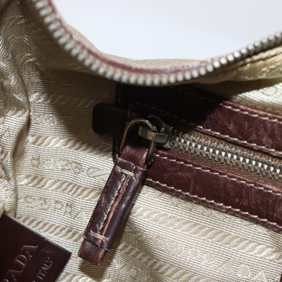 PRADA Shoulder Bag Canvas Beige Silver Auth ka3519