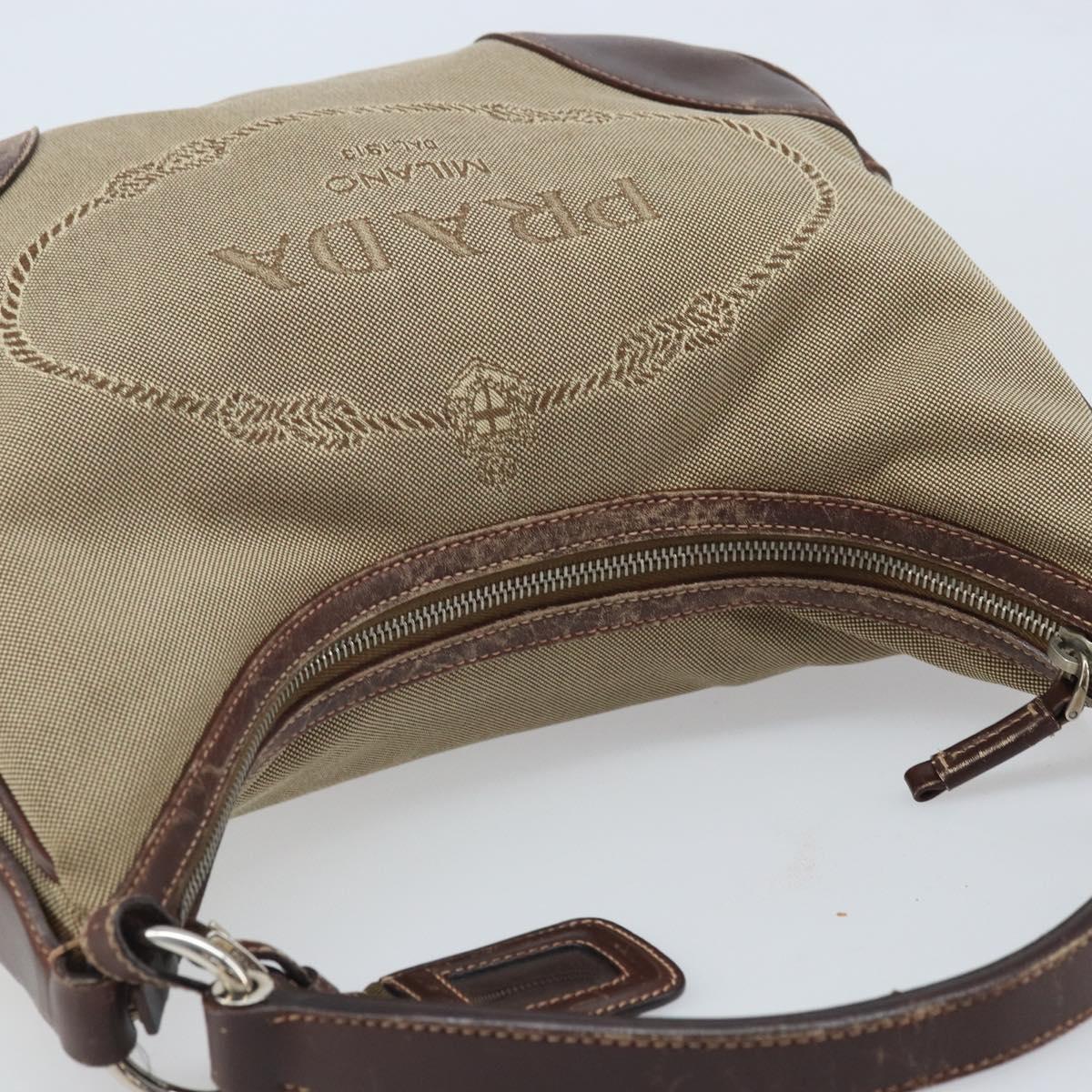 PRADA Shoulder Bag Canvas Beige Silver Auth ka3519