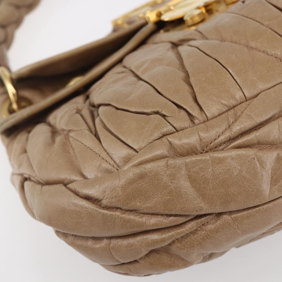 Miu Miu Matelasse Hand Bag Leather 2way Beige Gold Auth ka352