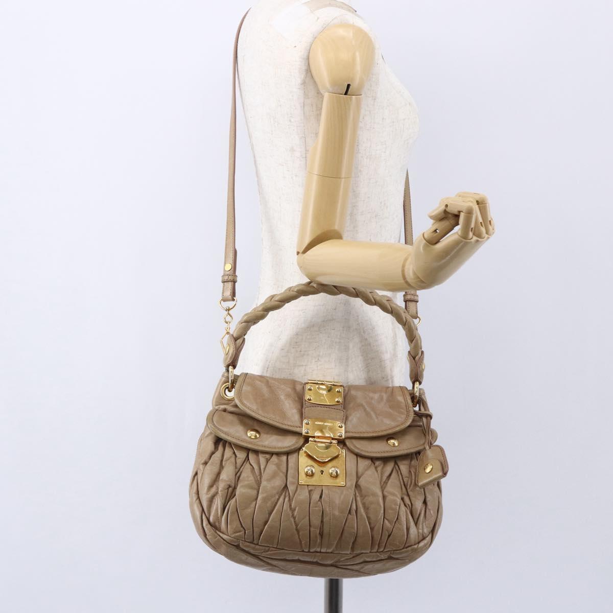 Miu Miu Matelasse Hand Bag Leather 2way Beige Gold Auth ka352
