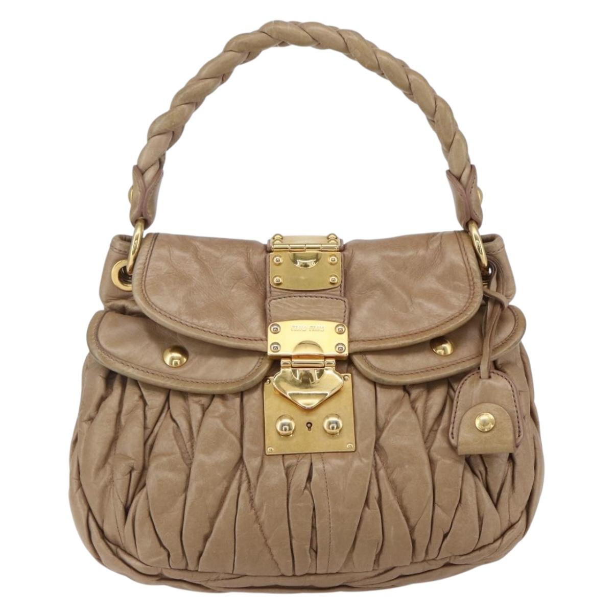 Miu Miu Matelasse Hand Bag Leather 2way Beige Gold Auth ka352