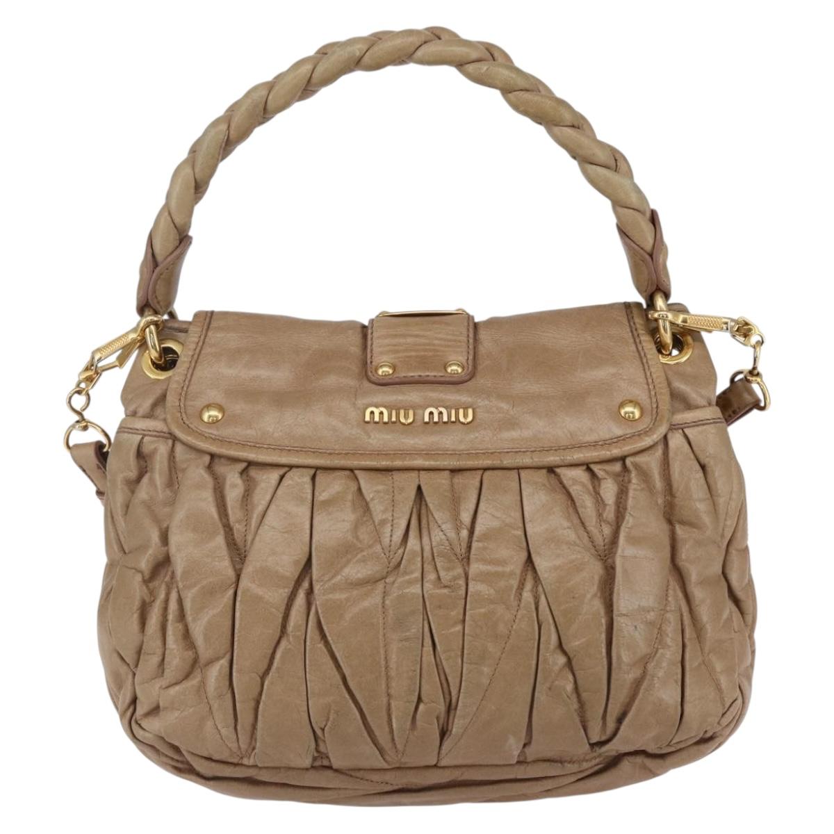 Miu Miu Matelasse Hand Bag Leather 2way Beige Gold Auth ka352
