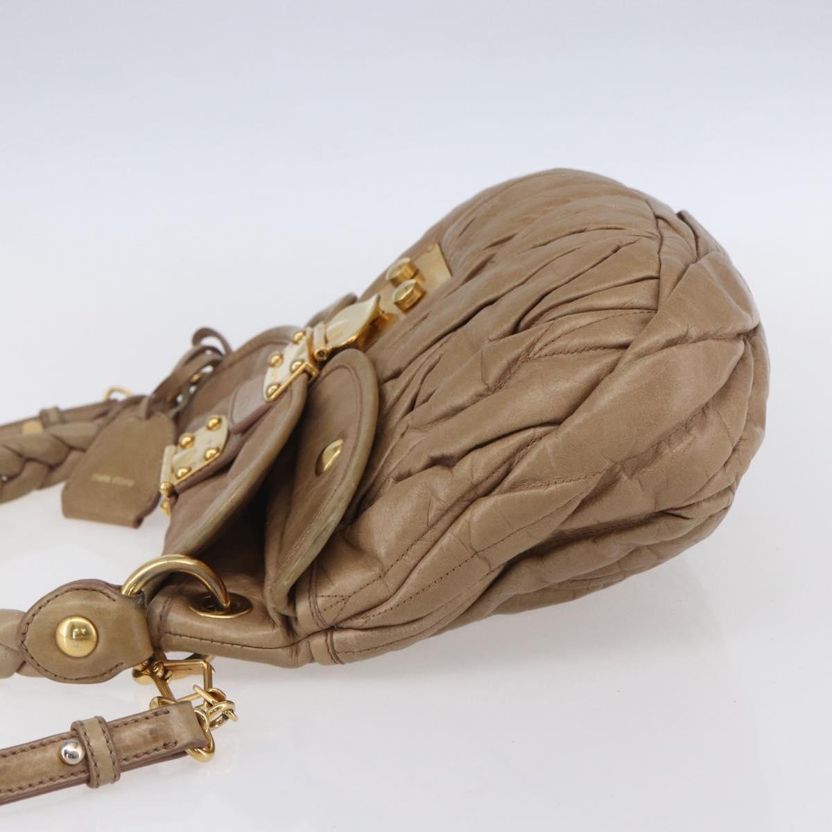 Miu Miu Matelasse Hand Bag Leather 2way Beige Gold Auth ka352