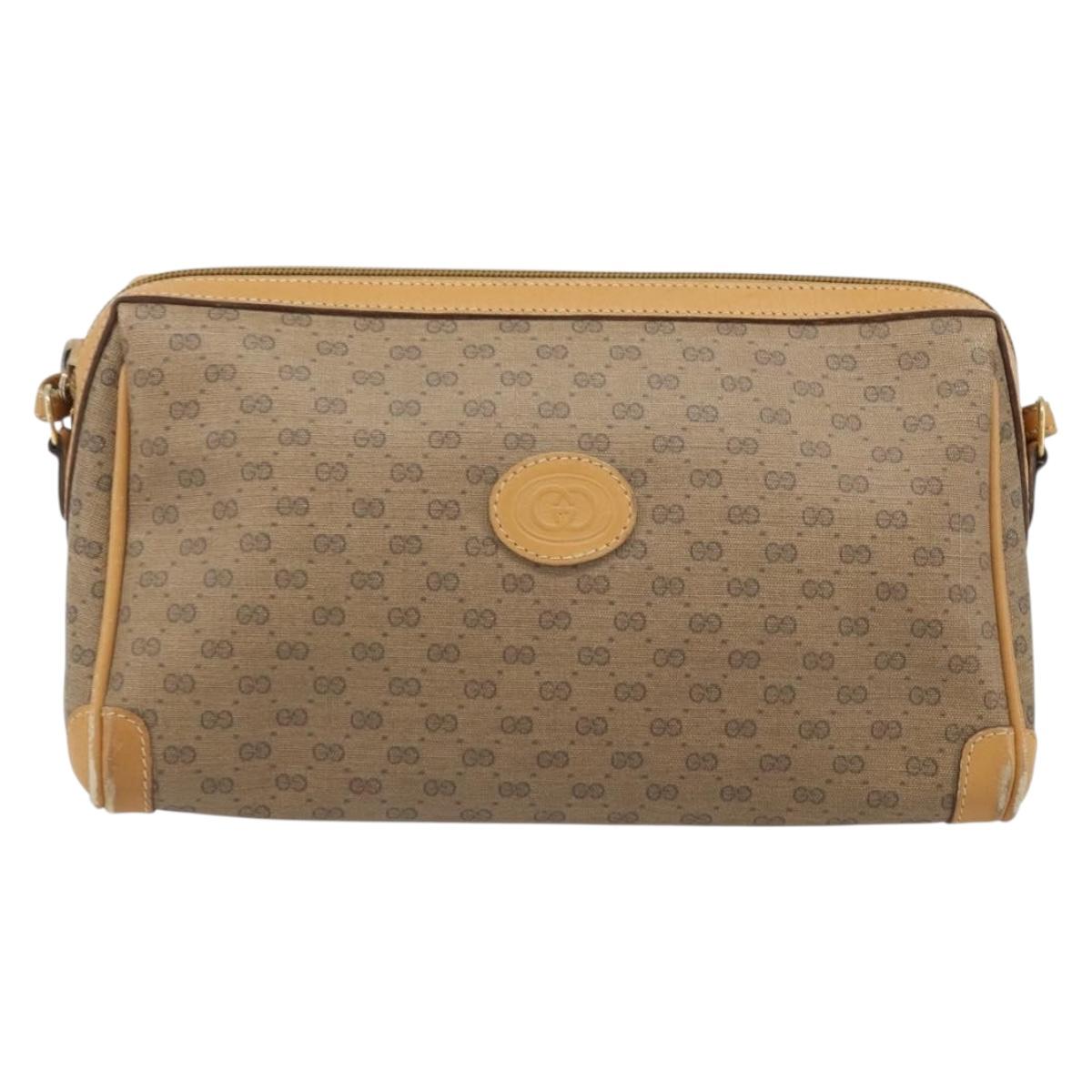 GUCCI Micro GG Supreme Shoulder Bag PVC Beige Gold Auth ka3521