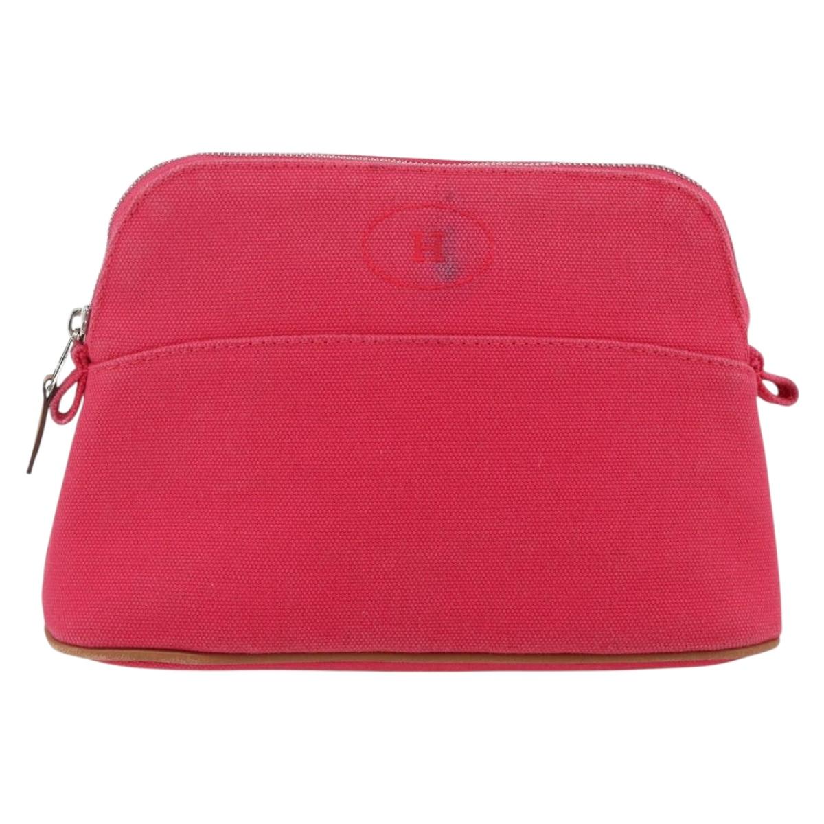 HERMES Bolide MM Pouch Canvas Red Silver Auth ka3522