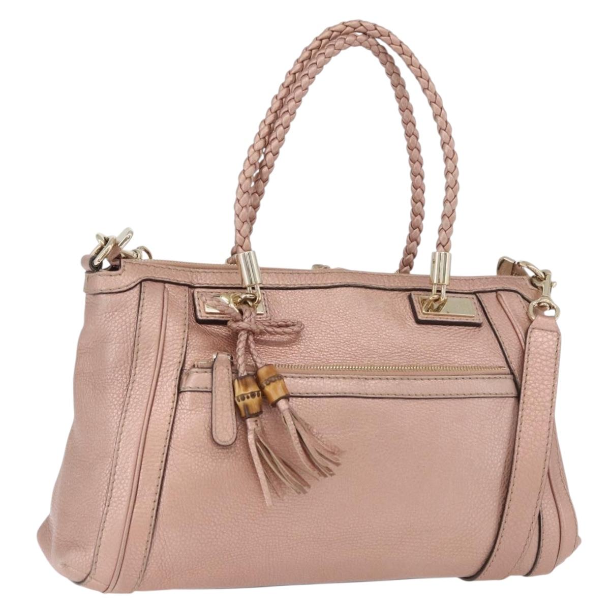 GUCCI Tote Bag Leather 2way Pink Gold 282300 Auth ka3524