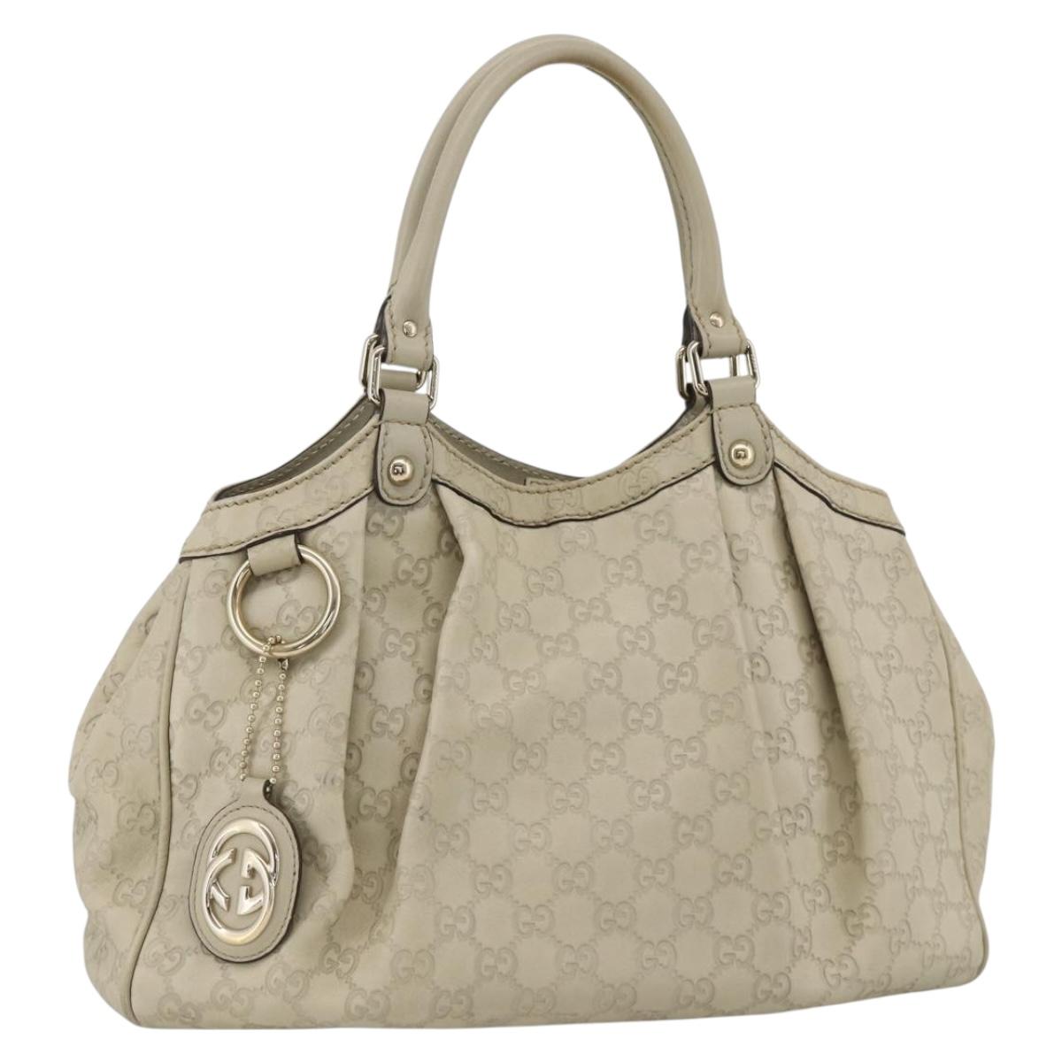 GUCCI Sukey GG Canvas Guccissima Hand Bag Leather White Gold 211944 Auth ka3525A