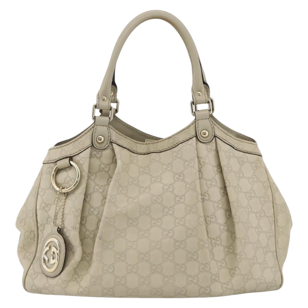 GUCCI Sukey GG Canvas Guccissima Hand Bag Leather White Gold 211944 Auth ka3525A
