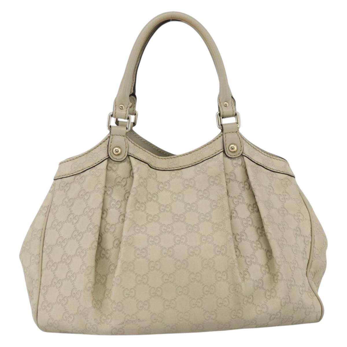 GUCCI Sukey GG Canvas Guccissima Hand Bag Leather White Gold 211944 Auth ka3525A