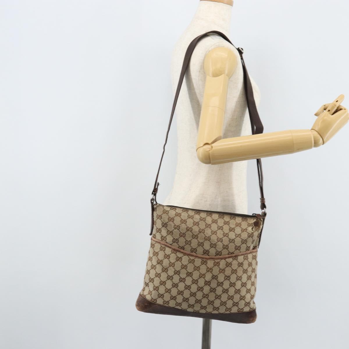 GUCCI GG Canvas Shoulder Bag Beige Silver 145857 Auth ka3527