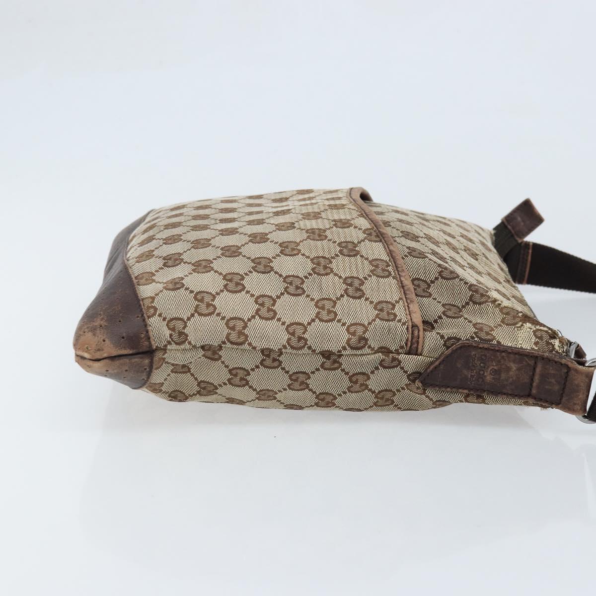 GUCCI GG Canvas Shoulder Bag Beige Silver 145857 Auth ka3527