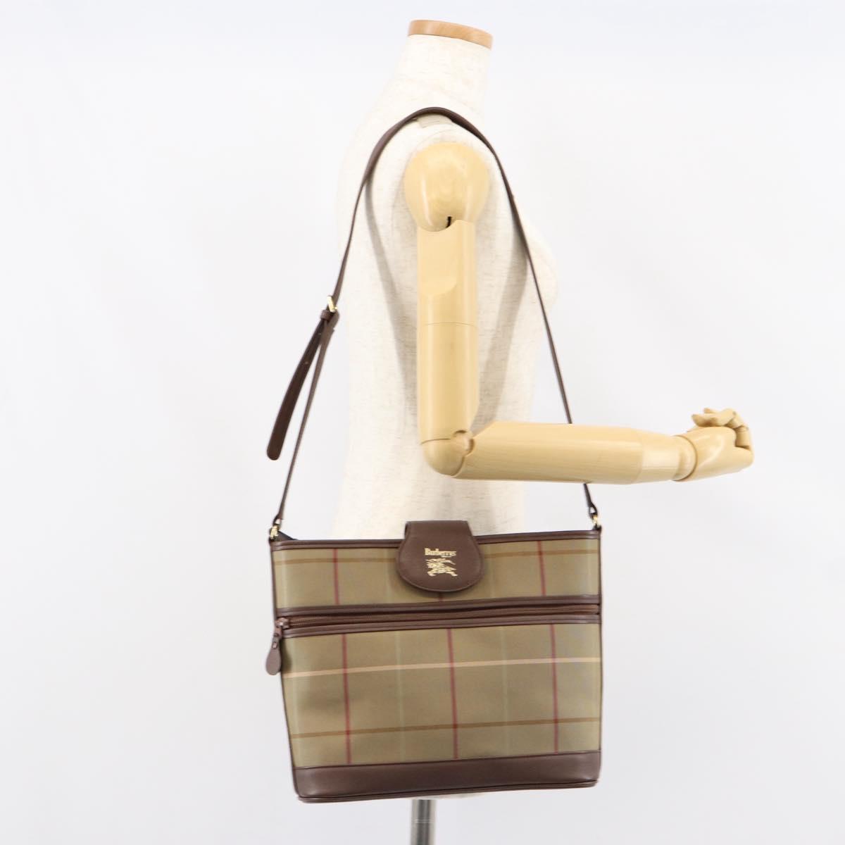 Burberrys Nova Check Shoulder Bag Canvas Beige Gold Auth ka353