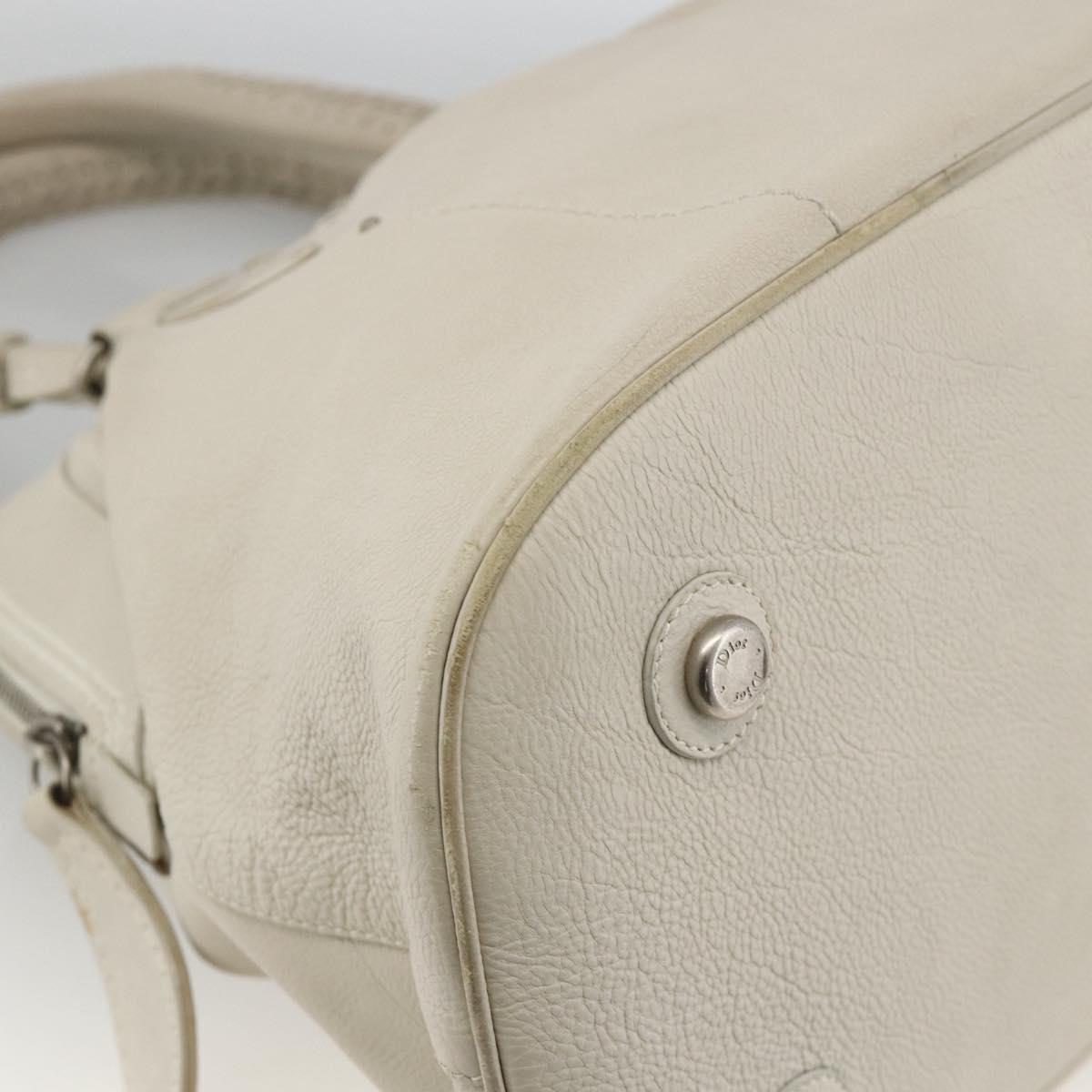 Christian Dior Shoulder Bag Leather White Silver Auth ka3530A