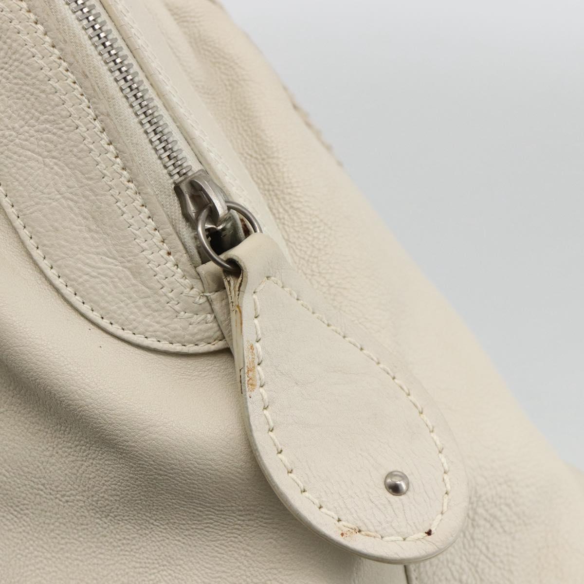 Christian Dior Shoulder Bag Leather White Silver Auth ka3530A