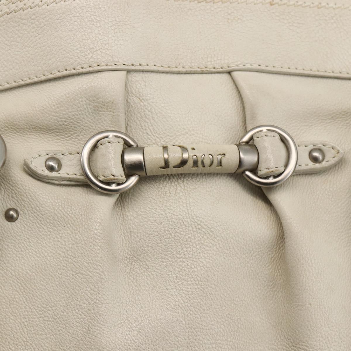 Christian Dior Shoulder Bag Leather White Silver Auth ka3530A