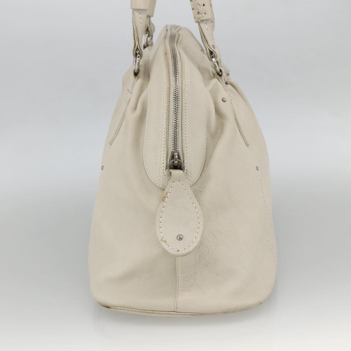 Christian Dior Shoulder Bag Leather White Silver Auth ka3530A